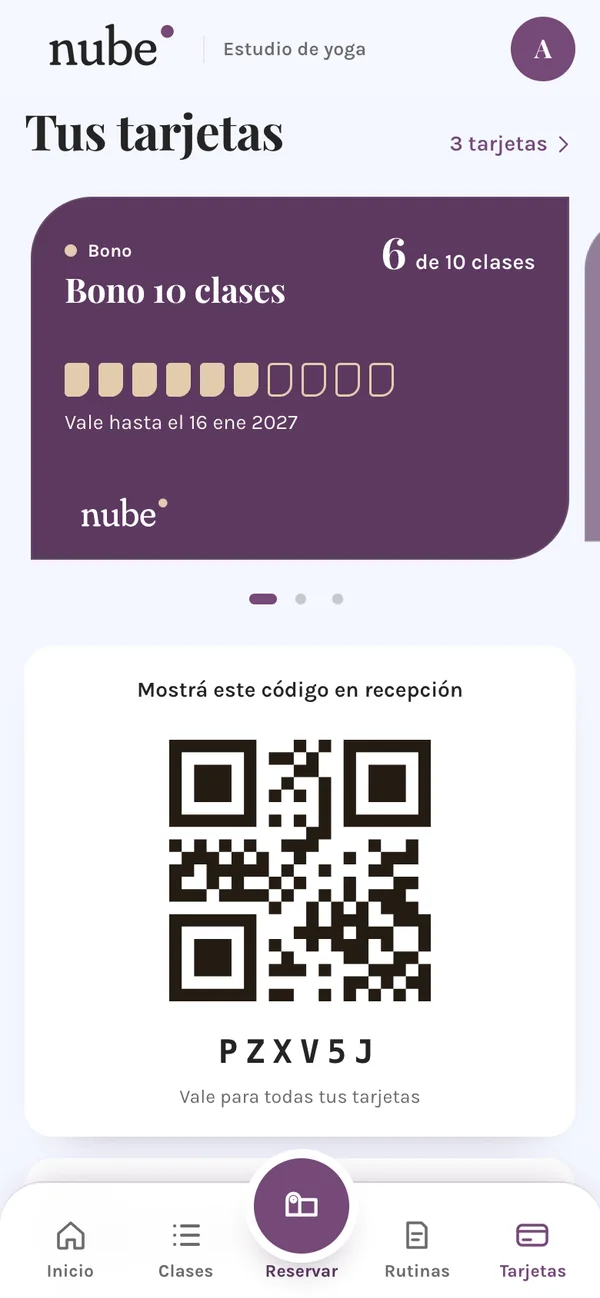 Wallet de Nube con un bono de clases y una membresía